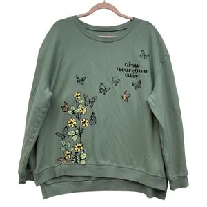 Weekend Soul Butterfly Sweatshirt XL Green Graphic Floral Cottagecore
